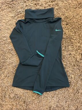 Nike Dark Teal Long Sleeve Performance Top with Aqua Accents Size Small